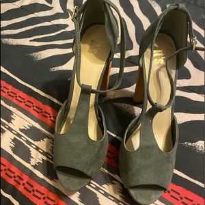 Forest green and tan platform heels